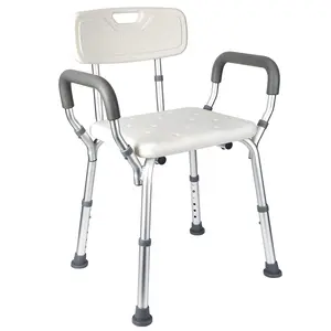 GARVEE Shower Chair for Inside Shower, Adjustable Height Bath Stool with Nonslip Feet, Tub Chair with Padded Armrests & Back for Elderly and Disabled, 350 Lb Capacity, White