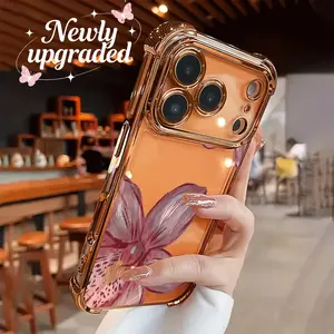 This pink lily patterned, four-corner drop-proof, non-slip TPU full-coverage camera phone case is compatible with iPhone 17, 16, 15, 14, 13, 12, 11, XS, X series, and makes a great gift for friends or family.