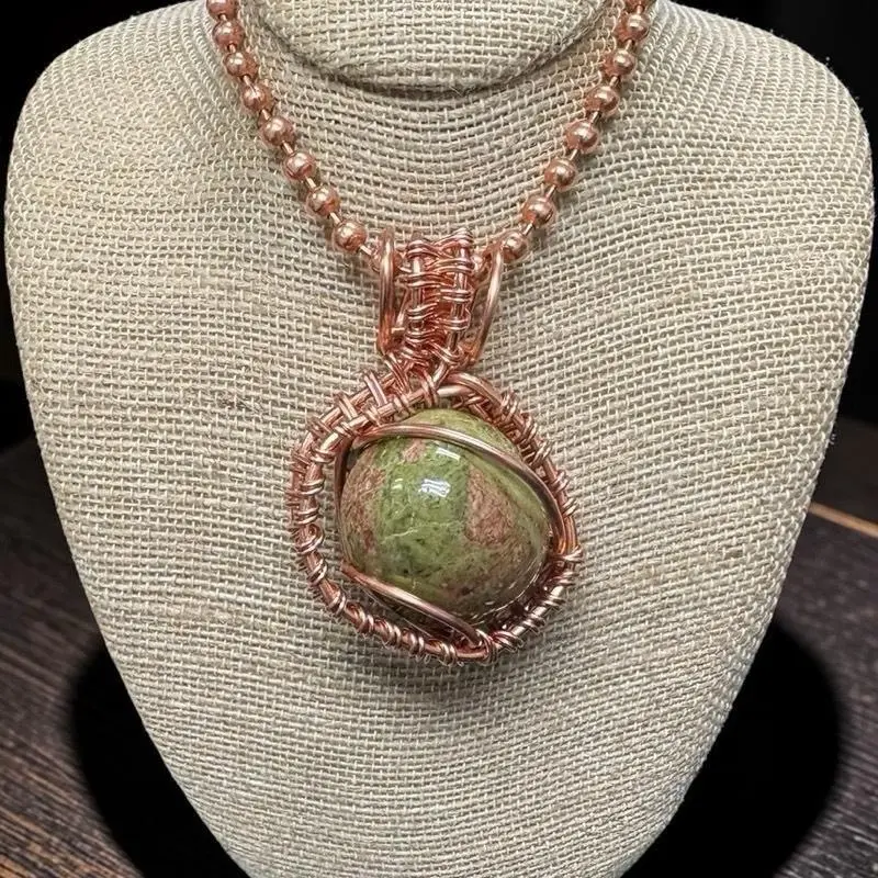 Juma CopperKing Creativity Weave Tumbled Unakite 24” Copper Necklace