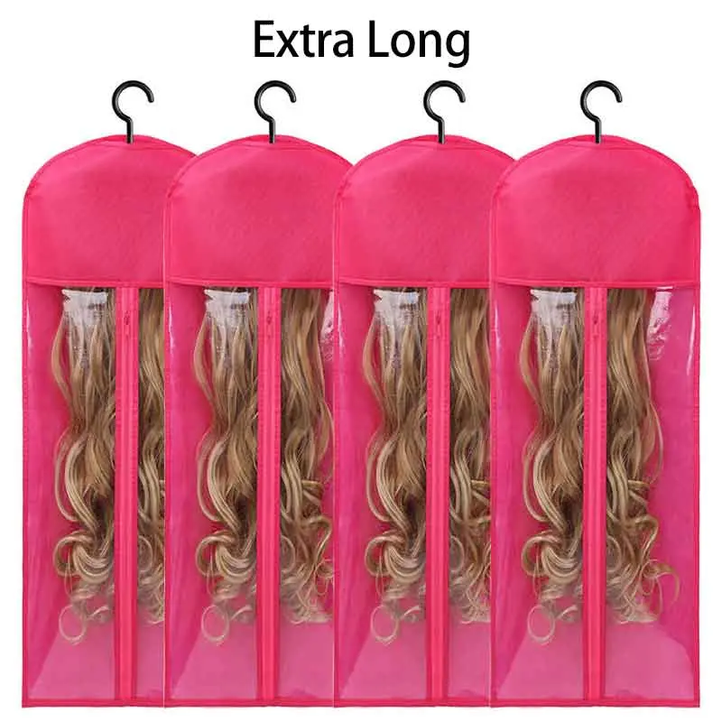 4-Pack 80cm Extra Long Wig Storage Bags with Hangers, Breathable Fabric to Keep Wigs Fresh, Black Portable Protectors for Home, Salon & Travel, Home Care Supplies, Includes Hanger And Hook