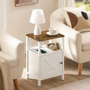 MAHANCRIS Farmhouse Nightstand with Charging Station, White Bedside Table with USB&Type-C Ports and Outlets, End Table with Storage, Night Stand for Bedroom #SpringSale #BigSpringSale