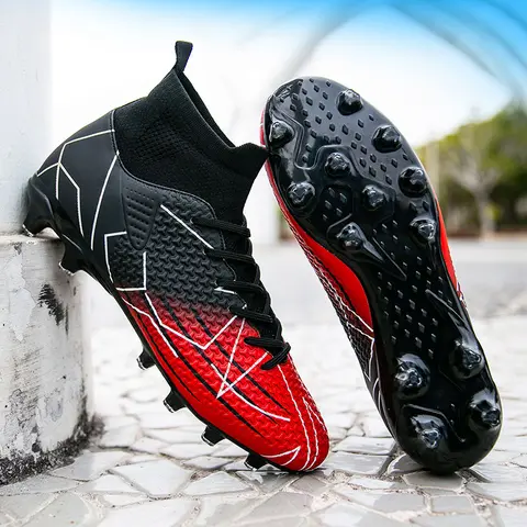 Male Colorblock High-Top Football Cleats - Lace-Up Synthetic PU Upper, Breathable Comfortable Fit, Spiked Sole, Enhanced Ankle Protection for American Football Sports