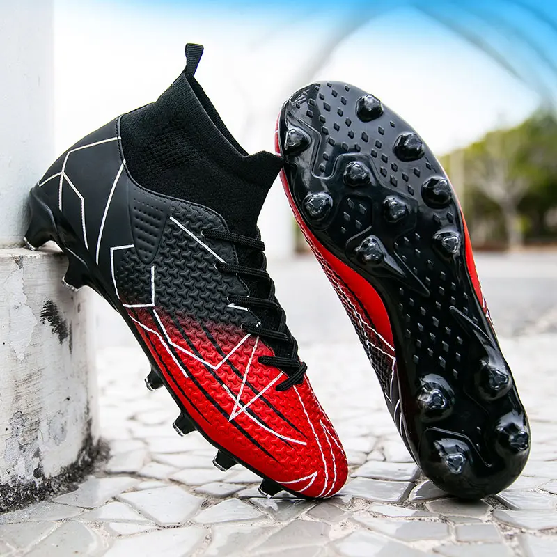 Male Colorblock High-Top Football Cleats - Lace-Up Synthetic PU Upper, Breathable Comfortable Fit, Spiked Sole, Enhanced Ankle Protection for American Football Sports