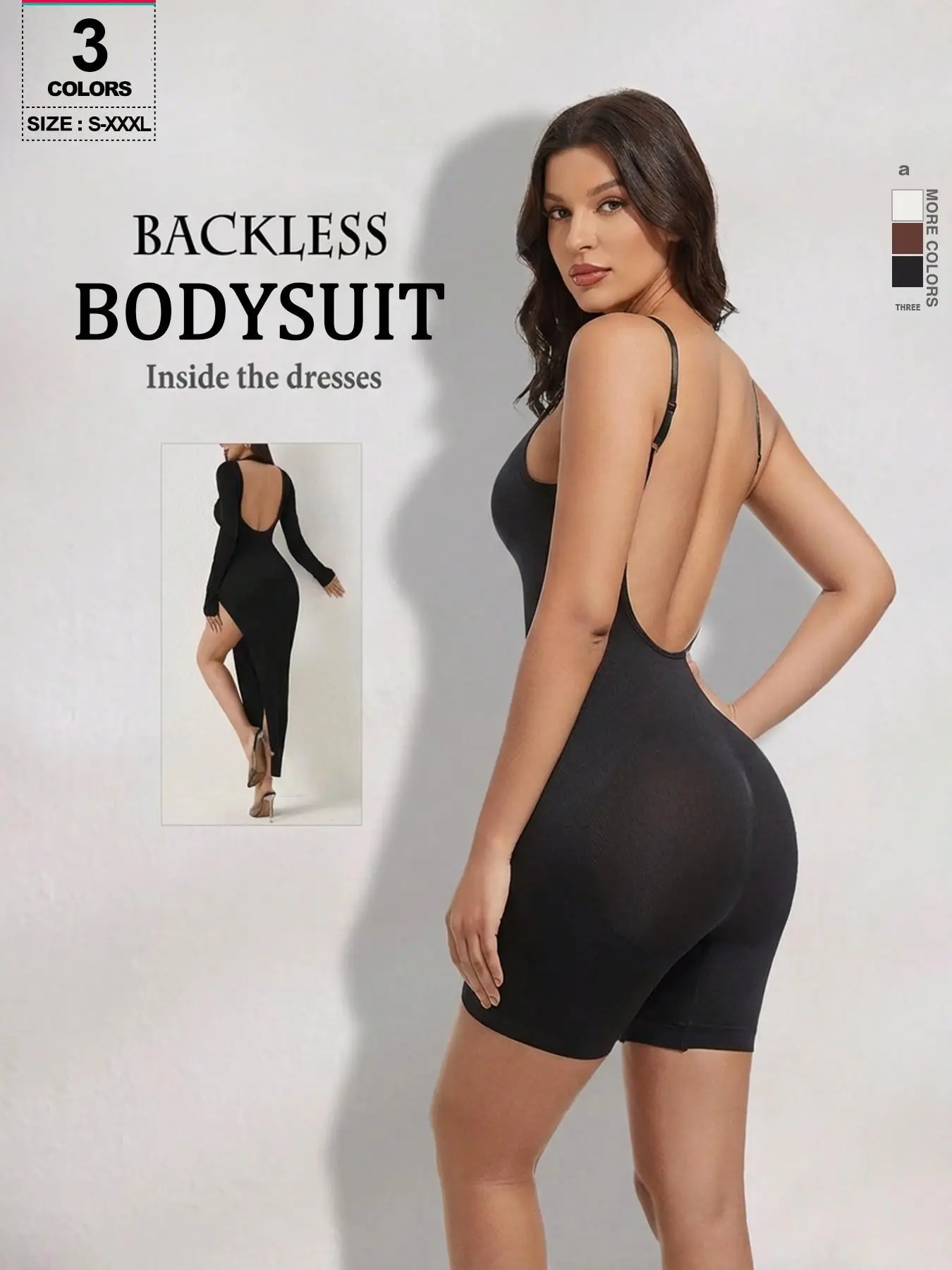 Seamless Smooth Fitted Body Shaper Dress Shapewear Underwear For Women With Waist Trainer, Tummy Control, Butt Lifter, Backless, Square Collar, Bodysuit