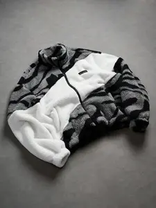 Vintage Contrast Sherpa Fitted Casual Fashionable Outerwear Long Sleeve Jacket Coats | Heavyweight Fleece Streetwear Statement Top | Essential Winter Trend Piece for Music Festivals, Ski Trips & Urban Night Outfits