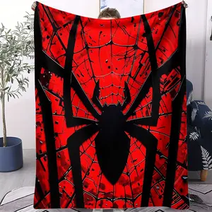 Cartoon Spider Printed Blanket, Cool Spider Logo Design, Cozy Fluffy Flannel Cover Blanket, Fun Home Decoration Blanket for Sofa, Office, Car, Camping, Travel Multifunctional Leisure Blanket, Perfect Gift for Children, Flannel Throw Blanket