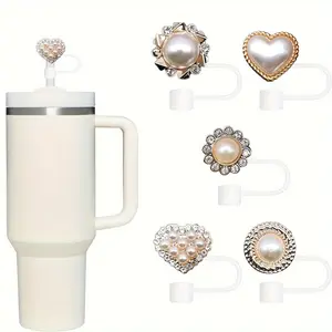 Straw Covers for for Stanley Cups 30oz & 40oz Tumbler, 5 Counts/set Colorful Shiny Straw Protectors Tips for Reusable Drinking Straws, Kitchen Accessories, Christmas Gift, Silicone Lid