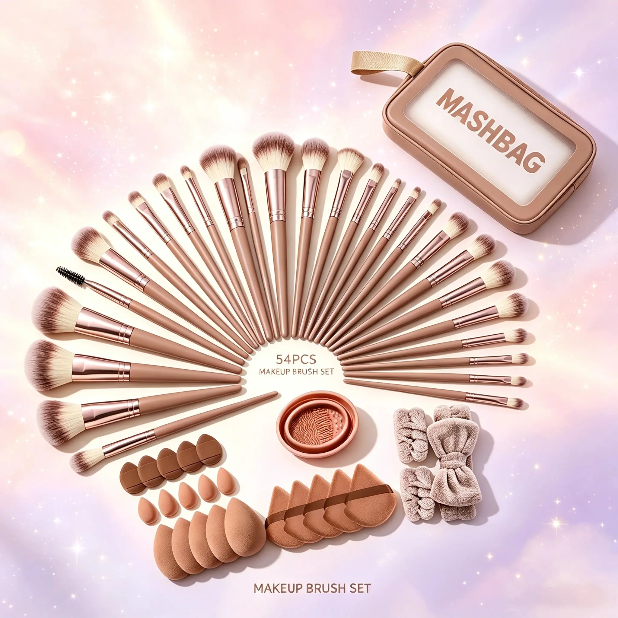 Professional 54PCS Makeup Kit with Makeup Brushes, Beauty Blender, Powder Puff, Brush Cleaner & Cosmetic Bag Easy Blending Full Face Makeup Tools for Beginners & Lazy Makeup Lovers summervibes