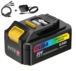 OUBA 20V 6.0Ah Lithium-ion Battery – Replacement for DeWalt DCB200/DCB205/DCB204/DCB206, Compatible with DCD/DCF/DCG Tools – High Capacity, Fast Charging, BMS Protection, Includes DC Adapter