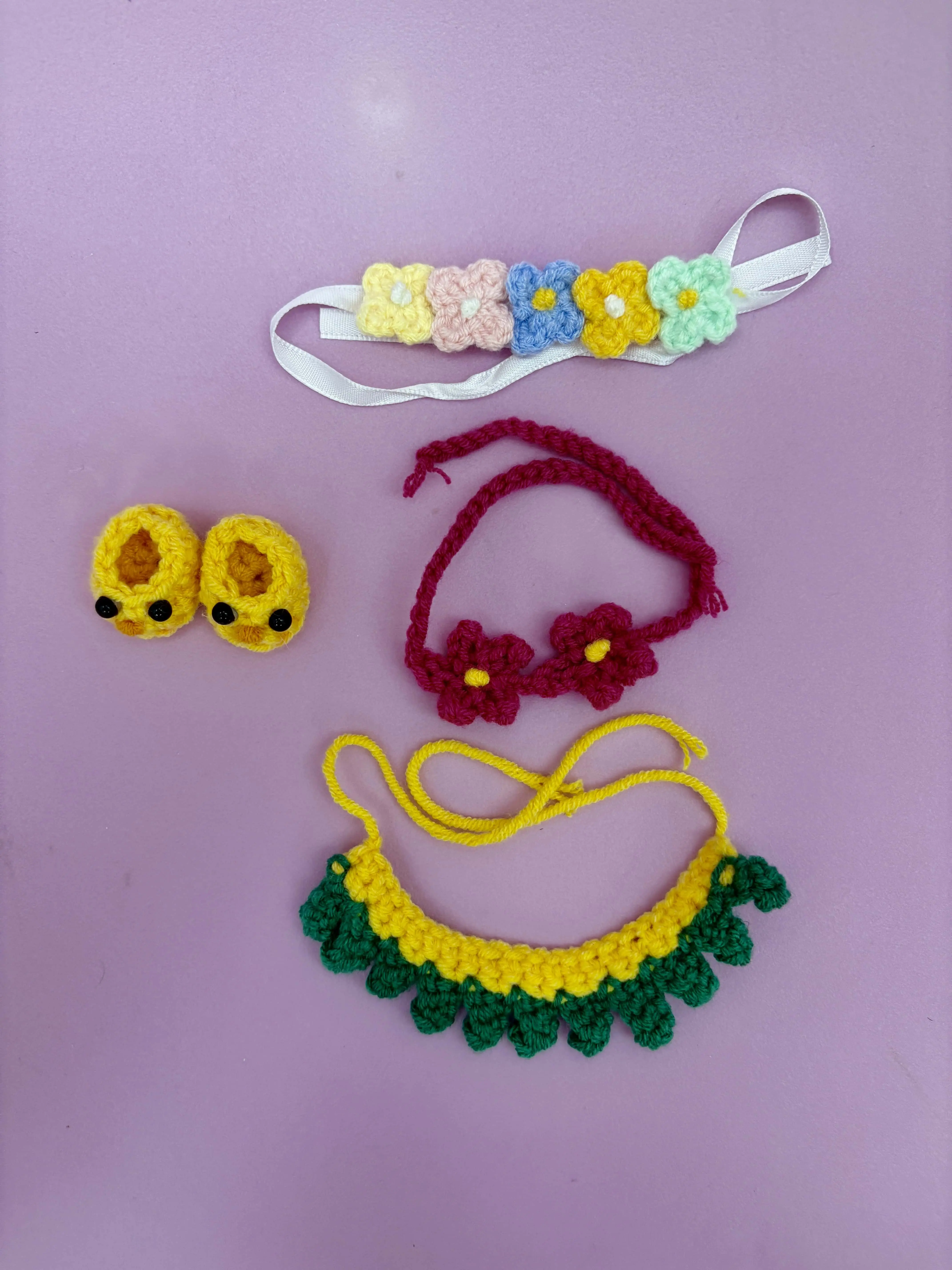 2025 new cute style Handmade Crochet Clothes  Bikini-style doll 4-piece set  Lafu outfit SuitSuitabie for 6-7 inch Doll cute doll outfit la dollclothes doll outfit sweater overall baby doll clothes  Halloween Fashion Accessory Set Shoes Headbands Flowers