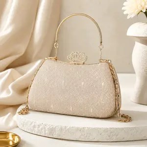 Women’s Gold Evening Clutch Purse, Rhinestone Crown Clasp Chain Shoulder Bag for Wedding Party