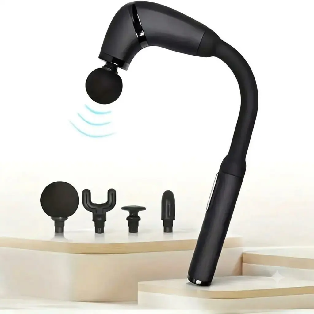 Battery-Powered Massage Gun with Upgraded Extended Handle, 4 Massage Heads, 5 Adjustable Speed Levels - Back Massagers, Portable Neck Relaxer, Deep Tissue Muscle Tension Relief Device
