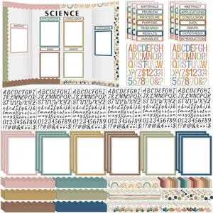 92 Pcs Science Fair Board Supplies 60 Trim Scalloped Poster Boards 18 Presentation Subtitles 6 Self Adhesive Project Titles 8 Letter Sticker for Classroom Display(Boho)