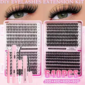 640pcs Cluster False Eyelashes, High Capacity, D Curl, Mixed Lengths, DIY Extension Kit, Ideal for Daily Use, Parties, Travel Gifts