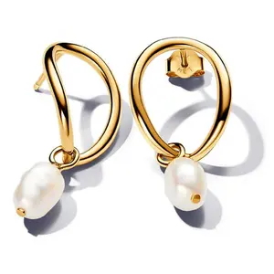 Pandora Organically Shaped Circle & Baroque Treated Freshwater Cultured Pearl Earrings 263281C01