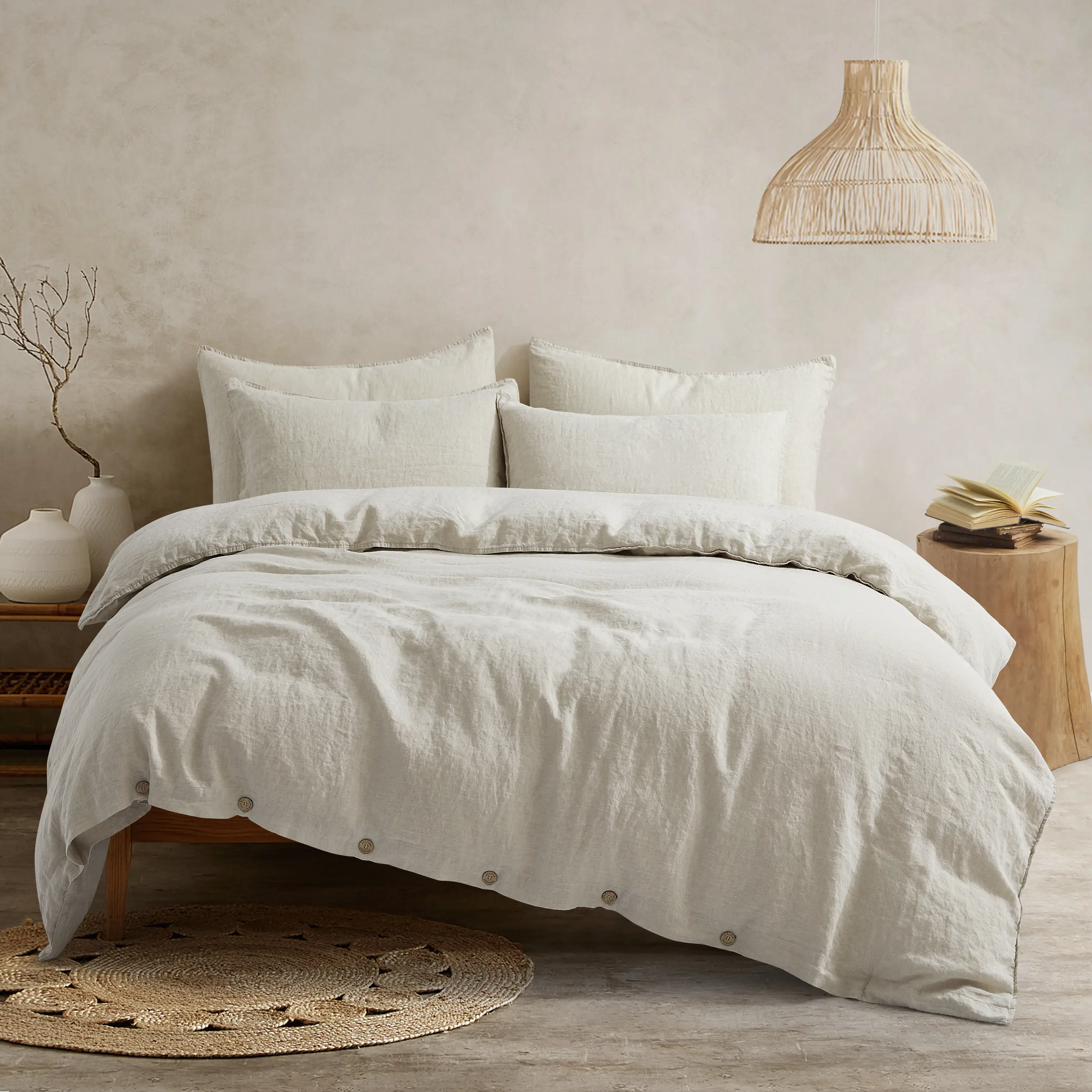 ATLINIA 100% Linen Duvet Cover Set French Flax Farmhouse Style Bedding Including 1 x Duvet Cover & 2 x Pillowshams