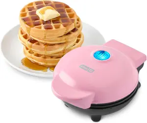 DASH Mini Maker for Individual Waffles, Hash Browns, Keto Chaffles with Easy to Clean, Non-Stick Surfaces, 4 Inch, Pink