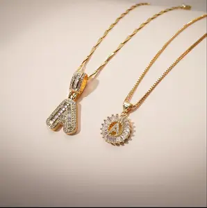 Women's GXG 2-Pack Initial Letter Pendant Necklaces, 14K Gold-Plated Cubic Zirconia Alphabet Jewelry, Adjustable 17-19in Fashion Accessories