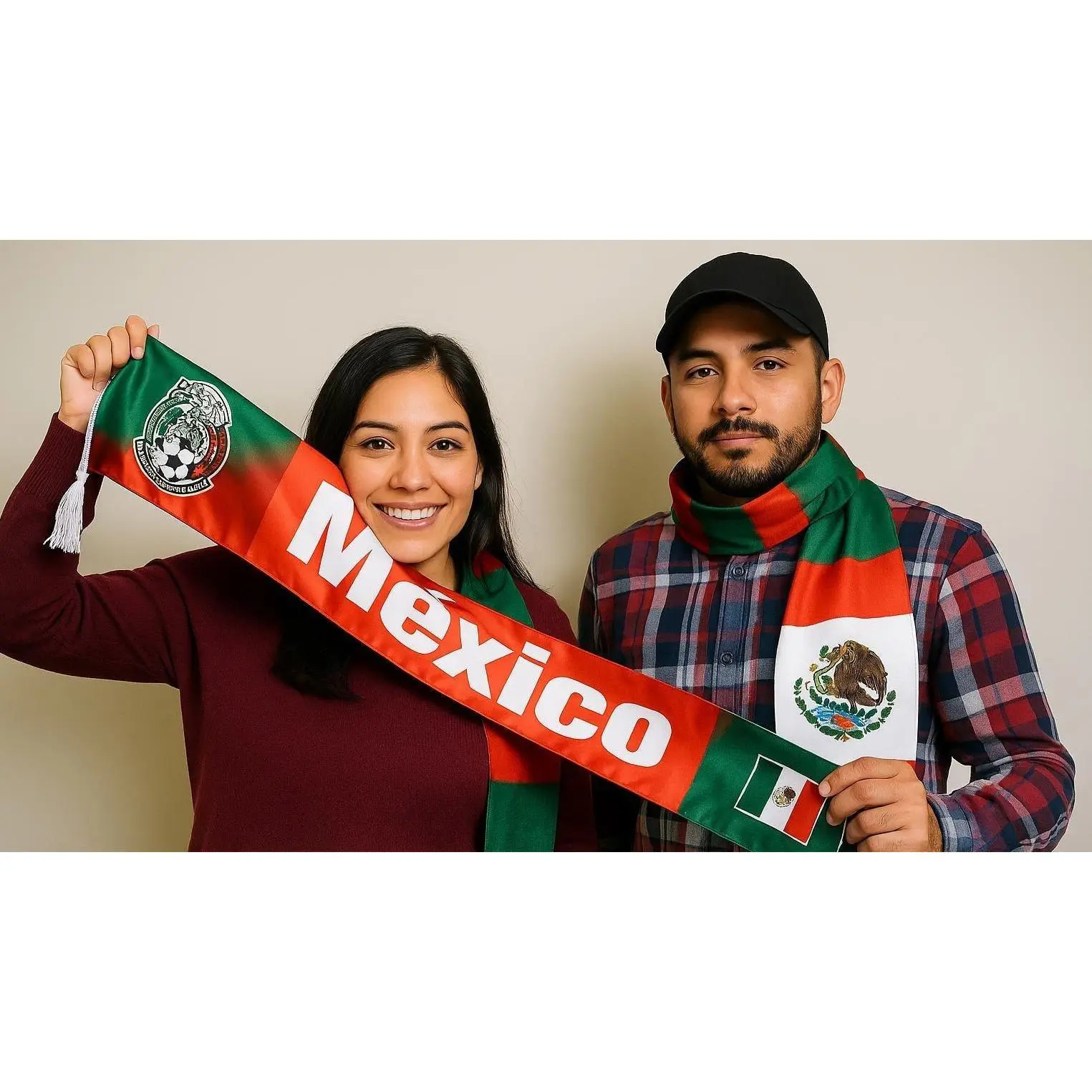Mexico Flag Scarf, Red, Green and White National Design, Patriotic Fan Wear