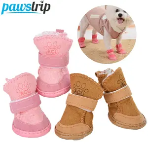 Wardrobe (Shoes) - 4Pcs/set Warm Pet Dog Shoes for Small Medium Dogs Cute Dog Boots Outdoor Non-Slip Puppy Sneakers Anti-Slip Dog Foot Protector Plush