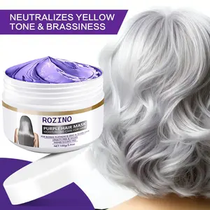 ROZINO Purple Hair Mask 100g for Neutralizing Yellow Tone & Brassiness Moisturizing Care for Blonde Platinum & Gray Hair