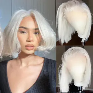 Mscathy Glacier Platinum Blonde Short Bob 100% Human Hair Wig 4/613 Ombre Blonde 13x4 Transparent Upgrade UHD Lace Front Wig Bob Undetectable Hairline Wig 180% Density Breathable Cap Nude Color Lace Wig Salon-Quality Wig Undetectable Hairline Wig