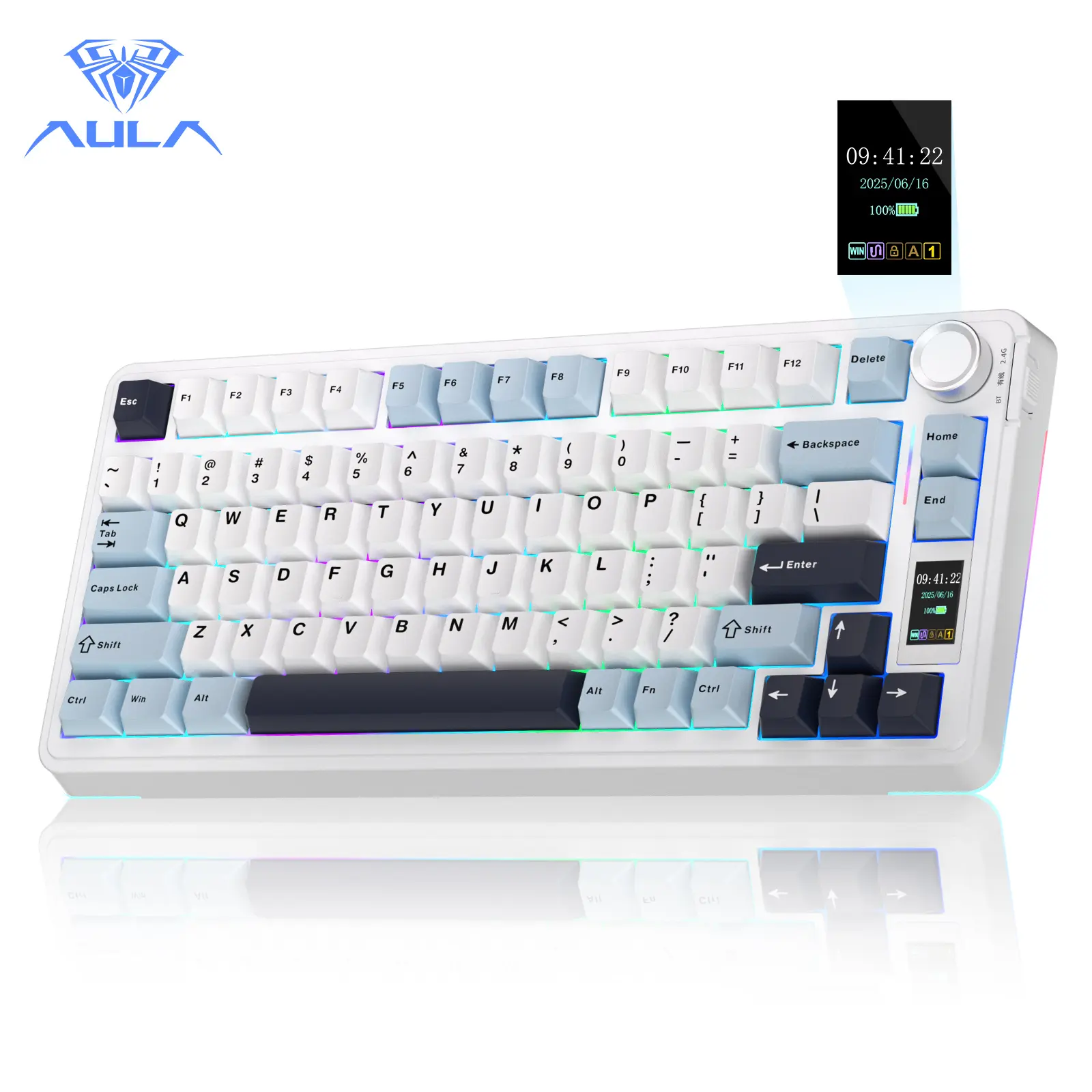 AULA S75 PRO Wireless Mechanical Keyboard with Screen&Knob(White Blue), 75% Hot Swappable Gaming Keyboard with Pre-lubed Switches, RGB Backlit, PBT Keycaps Creamy Sounding Pc Gaming Keyboards dealsforyourdays