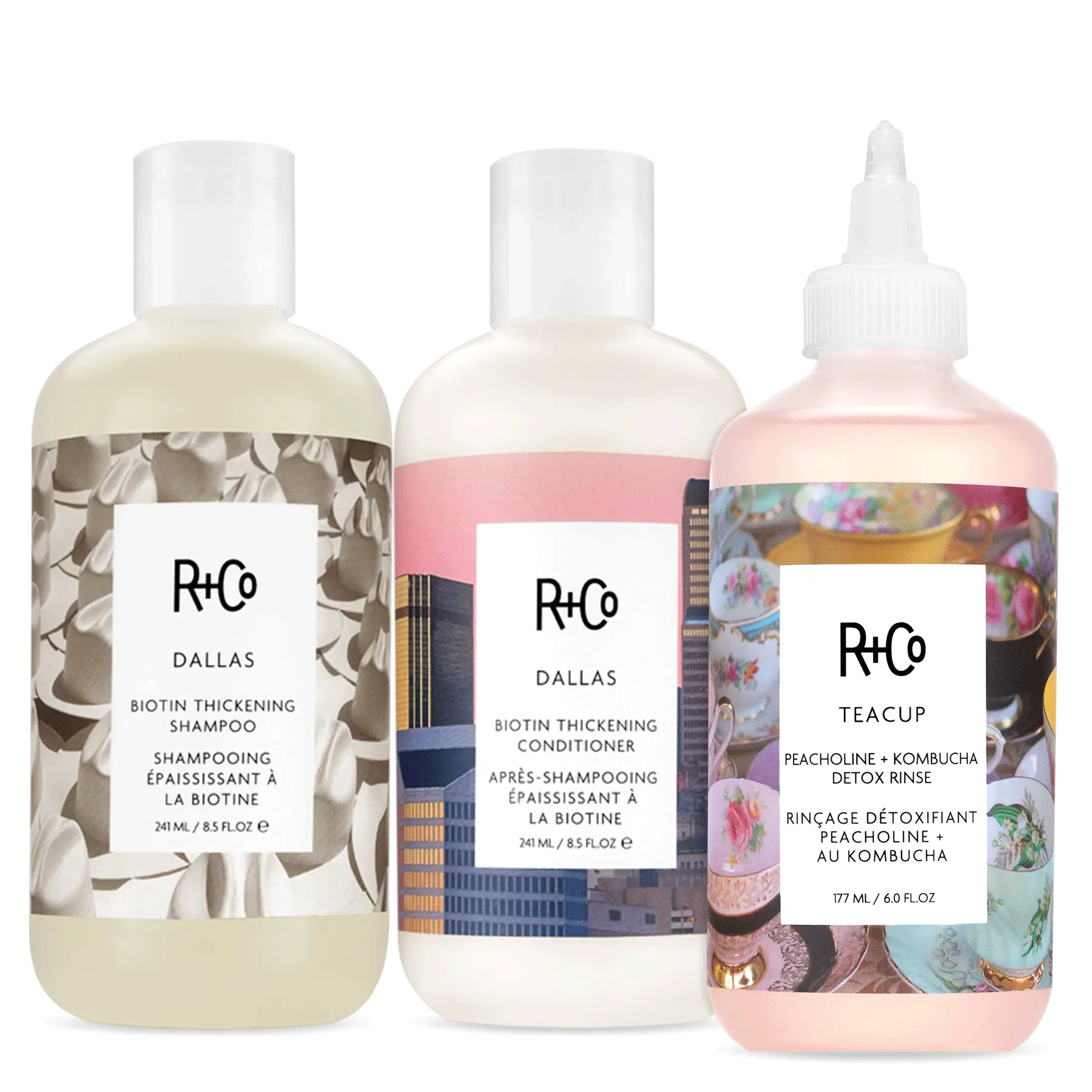 R+Co Dallas Biotin Thickening Shampoo & Conditioner Kit with Free Detox Rinse for Big Beautiful Bouncy Haircare