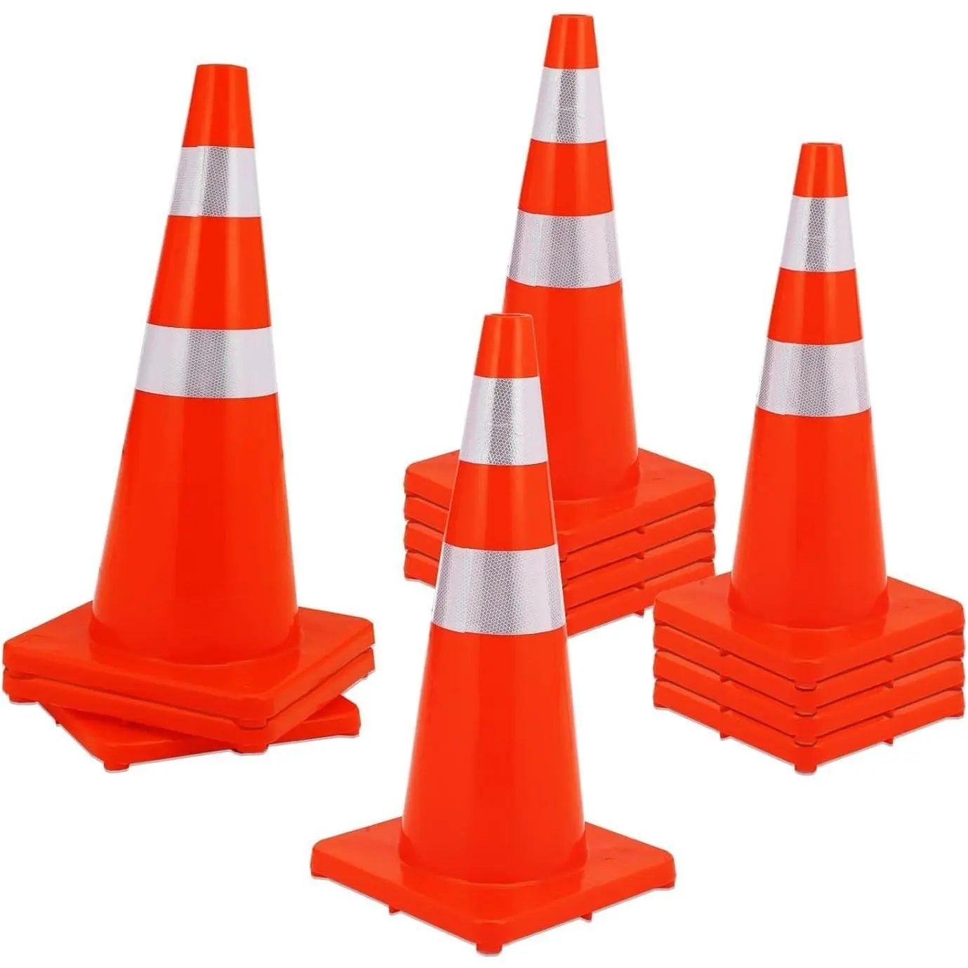 28 Inch PVC Safety Cones with Reflective Collars, Collapsible Wind-Resistant Traffic Cones, 12-Pack Orange Road Parking Cones for Construction, Parking Lots, Driving Training & Road Safety