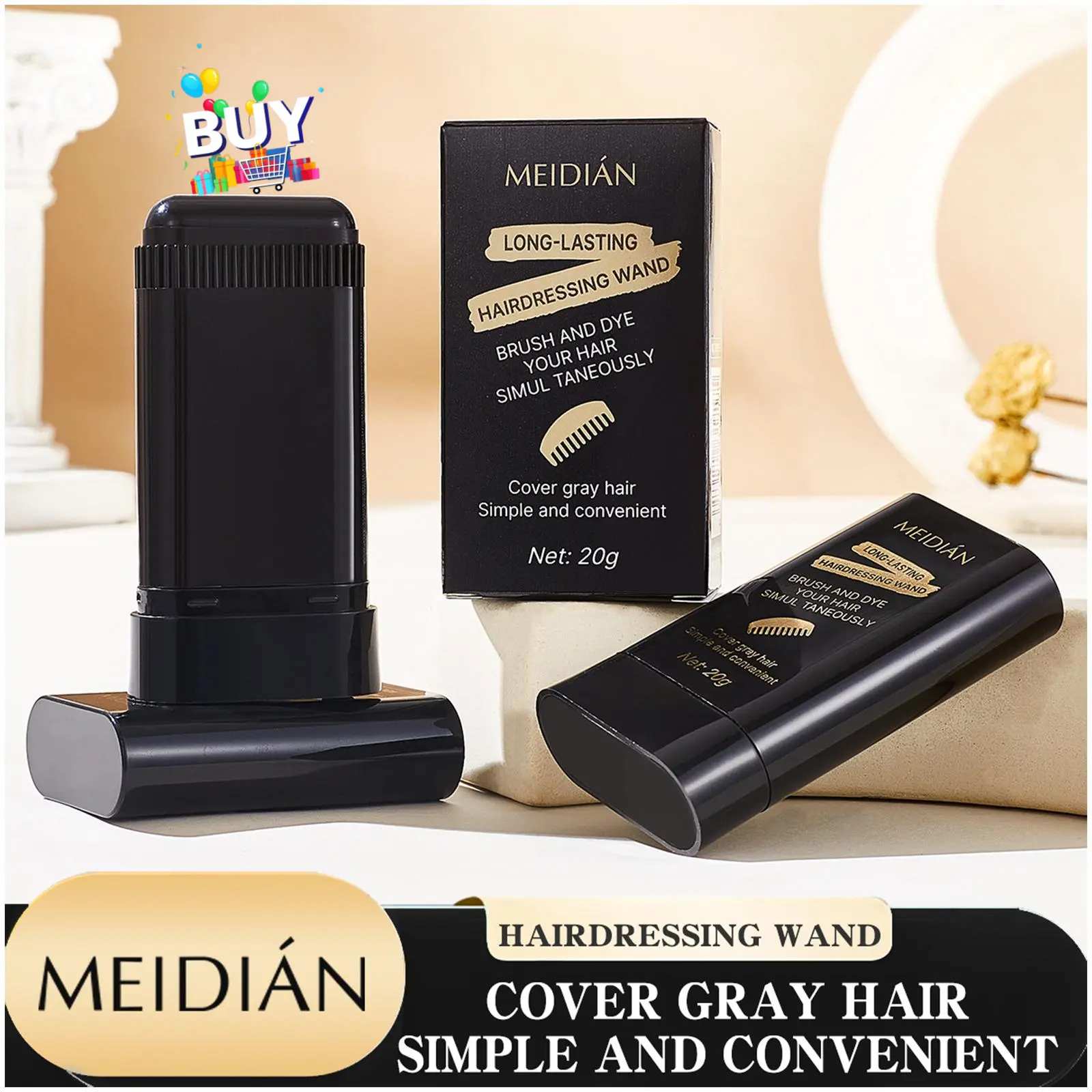 2-in-1 Hair Dye Comb Stick Damage-Free Color with Built-In Comb Travel hair color stick Waterproof and Sweat-Proof Coffee Color