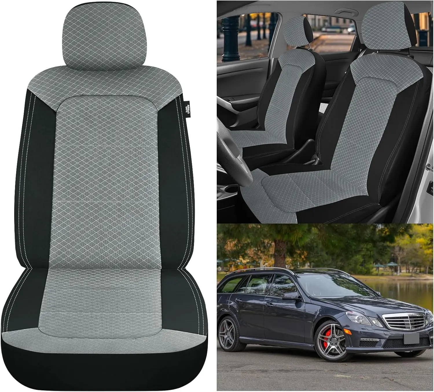 Nilight 2PCS Black Grey Breathable Mesh Car Seat Protectors with Removable Headrest, Airbag-Compatible, Universal for Front Seats of Trucks, SUVs, Car Seat Cushions, Vehicle