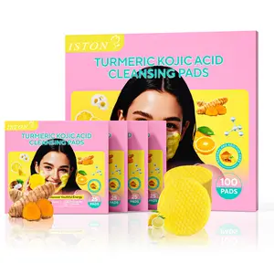 ISTON Turmeric Kojic Acid Cleansing Pads 100Pcs with Olive Oil Hylunaric Acid & Niacinamide for Face & Body Exfoliate Turmeric Cleansing Pads for Dark Spots Balance Skin Water & Oil Anti Wrinkle Scrubs Cleanser