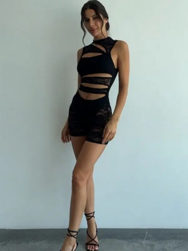 Women's Sleeveless Sequin Sparkly See-Through Front-Open Cutout 1-Piece Elegance Fashion Bodycon Overalls, Ideal for Anniversary, Animal Print Style