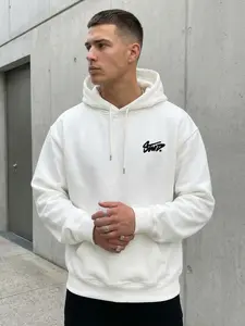 Unisex White Stwd. Script Graphic Hoodie, Front & Back Black Logo Print, Drawstring Hood, Soft Fleece Fabric, Oversized Loose Fit, Ideal For Casual, School, Skate, Party & Street Style, Perfect Gift For Men & Teens