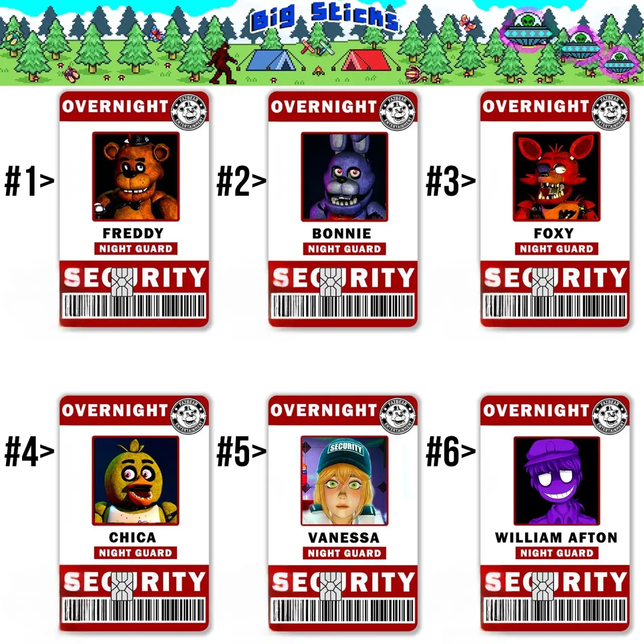 Five Nights at Freddy's Character Inspired Card Sticker | Retro Horror Game Vinyl Decal | Spooky Season Decor Gift for Halloween Lovers