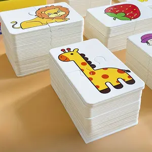 Animal and Fruit Theme Puzzle Flash Cards, Early Development Toy for Boys and Girls Ages 3-8, Educational Matching Cards, Word Cards