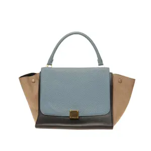 Pre-owned Celine Calfskin Shoulder Bags Trapeze Tri Color Top Handle Light Blue