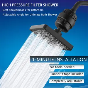 High Pressure Shower Head Set, 6 Inch Hard Water Filter, Filtered Showerhead, Universal Square Shower Head, Rain Shower Head, Adjustable Angle, 15 Stage Filtration, Bathroom Upgrade Kit, Filtered Shower System