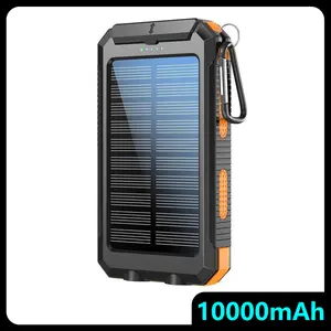 10000mAh Solar Power Bank - Fast Charging with Dual USB, LED Light & Compass, IP65 Waterproof for Outdoor Adventures