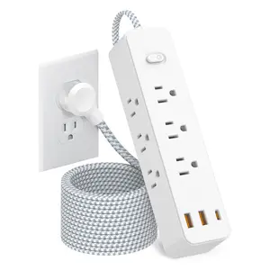 Surge Protector Flat Extension Cord Flat Plug Power Strip, 9 AC Outlets, 3 USB Charger(1 USB C Port) Extender, 5 Ft,  Office Supplies, Dorm Room Essentials