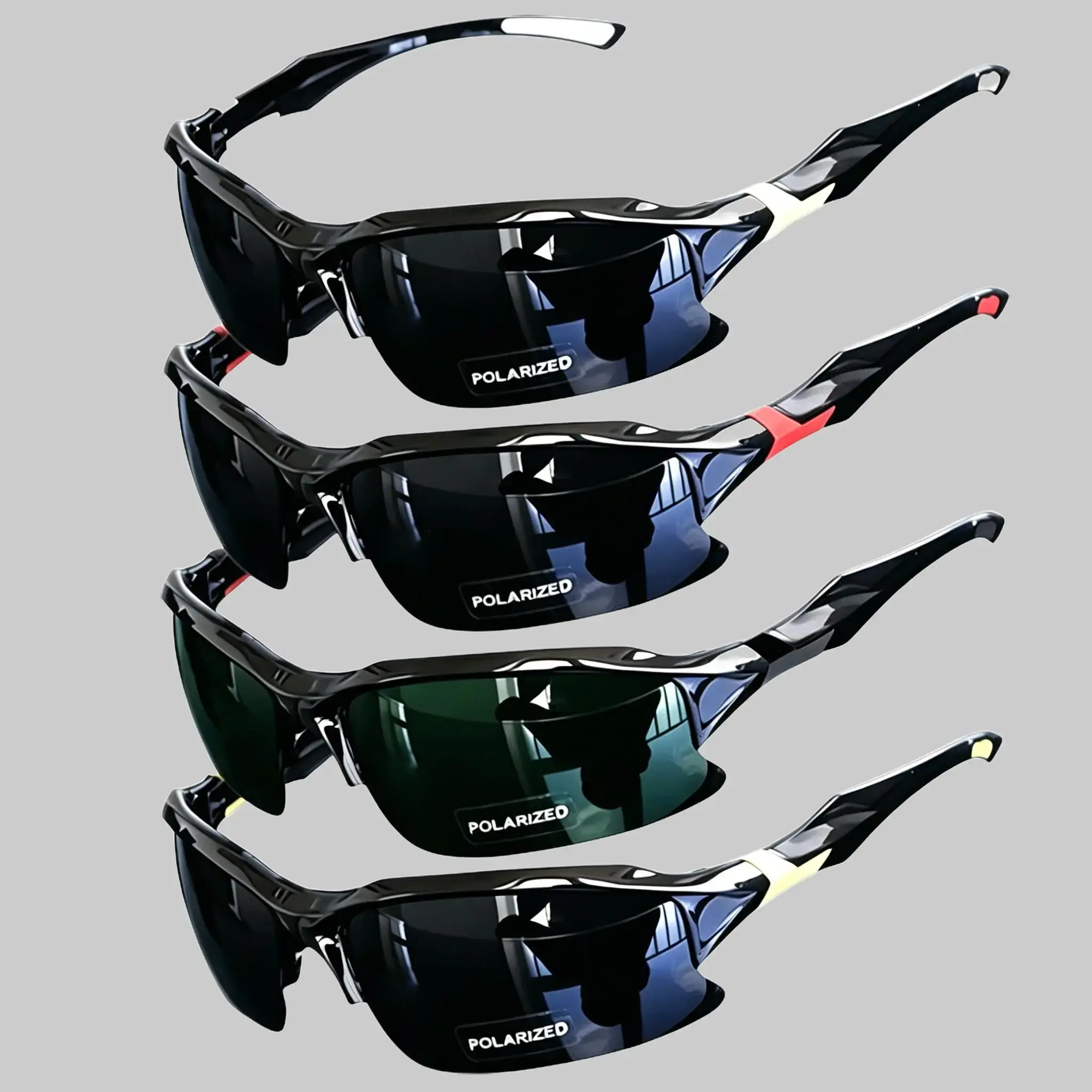 Unisex 4-Pack Polarized Sports Sunglasses - Rimless Lightweight Windproof UV400 Glasses for Men Women Driving Fishing Baseball Outdoor Activities