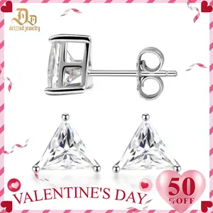 Delzzad Triangle Cut Earrings S925 Studs D Color VVS Synthetic Moissanite Unisex Hiphop Earrings Birthday Anniversary Mother's Day Christmas Gifts for Men Women
