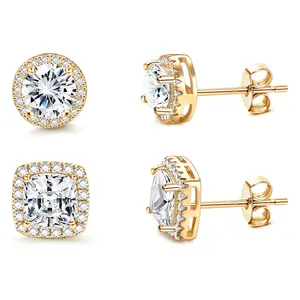 Cubic Zirconia Stud Earrings for Women Men, 18K Gold Plated Hypoallergenic Earrings, Brilliant CZ Stud Earrings for Ears