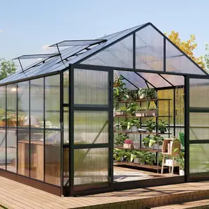 AMERLIFE Polycarbonate Greenhouse, Heavy Duty Greenhouse for Outdoors with 4 Vent Windows, Black
