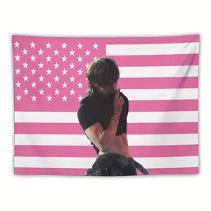 Bang Chan Themed Pink and White Flag Print Wall Hanging Tapestry - Polyester Peach Home Textile with Modern Stripe Design, Bedroom Decoration Items, Unique Home Supplies Gift for Summervibes