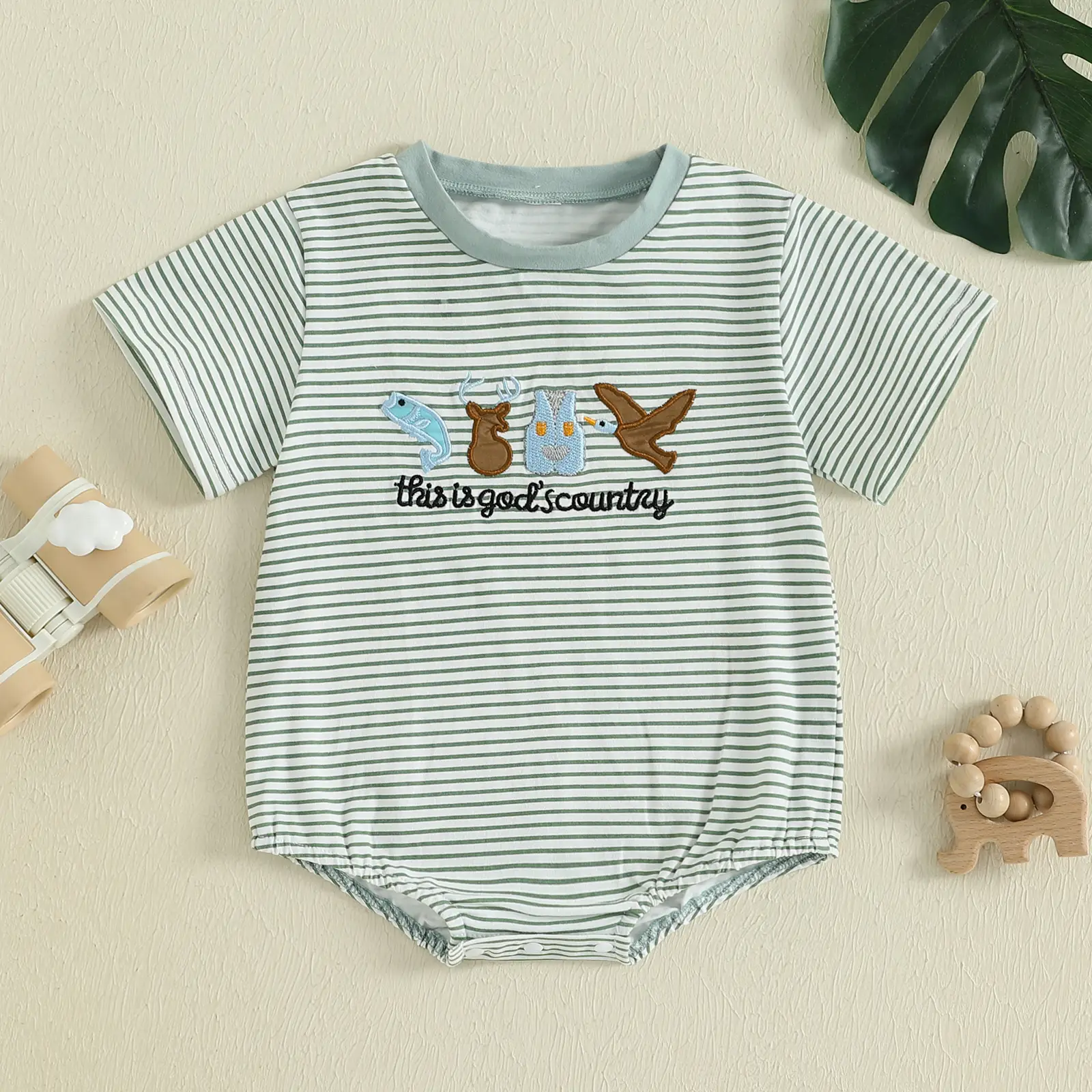 Newborn Baby Boys Rompers Letter Animals Embroidery Stripe Short Sleeve Summer Clothes Bodysuits Jumpsuits