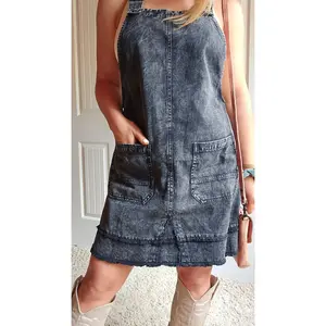 Retro Denim Overalls Mini Dress With Button closure