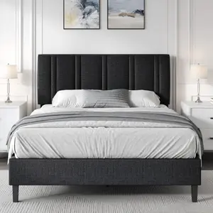 Upholstered Bed Frame With Headboard, Linen Fabric Platform Bed Frame With Tufted Headboard, No Box Spring Required, Easy Assembly, Pink/ White/ Black/ Blue, Twin/ Full/ Queen, Bed Frames