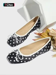 Women's Square Toe Mary Jane Shoes, Polka Dot Design, Comfortable Lightweight Flat Casual Shoes for Fall Winter