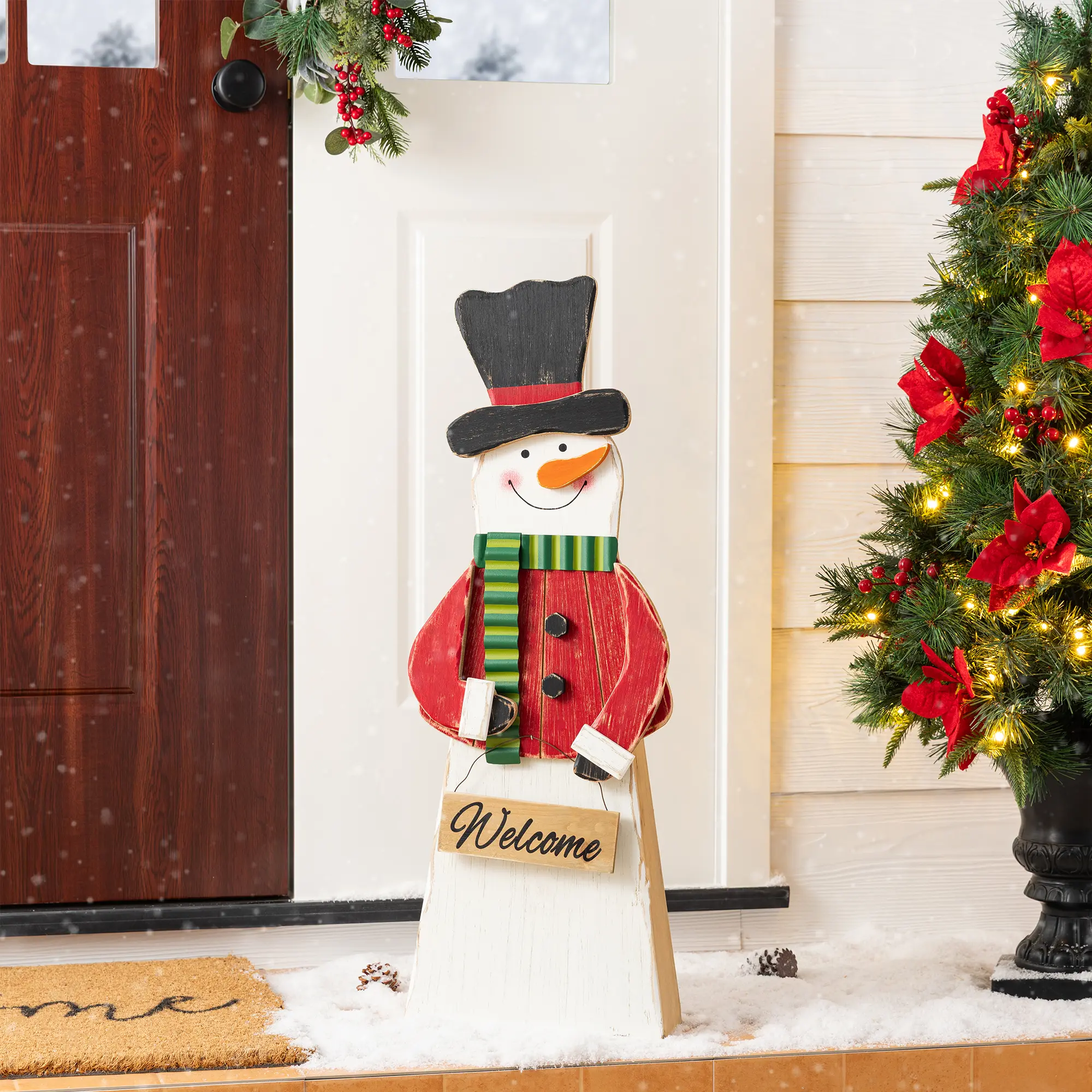 Glitzhome 30"H Durable Solid Wooden Christmas Chunky Snowman, 3D Festive Porch Decor with Easy Install Feature
